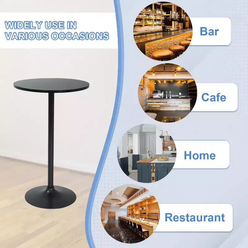 Bartisch, 40 Zoll, moderner Küchen- und Esstisch mit Metallgestell, Schwarz
