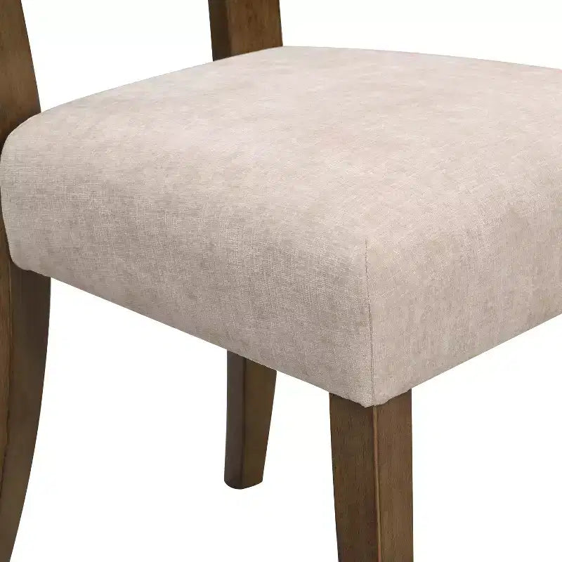 Élégantes chaises de salle à manger en bois (lot de 2) — assise rembourrée en chenille, structure en bois d’hévéa massif