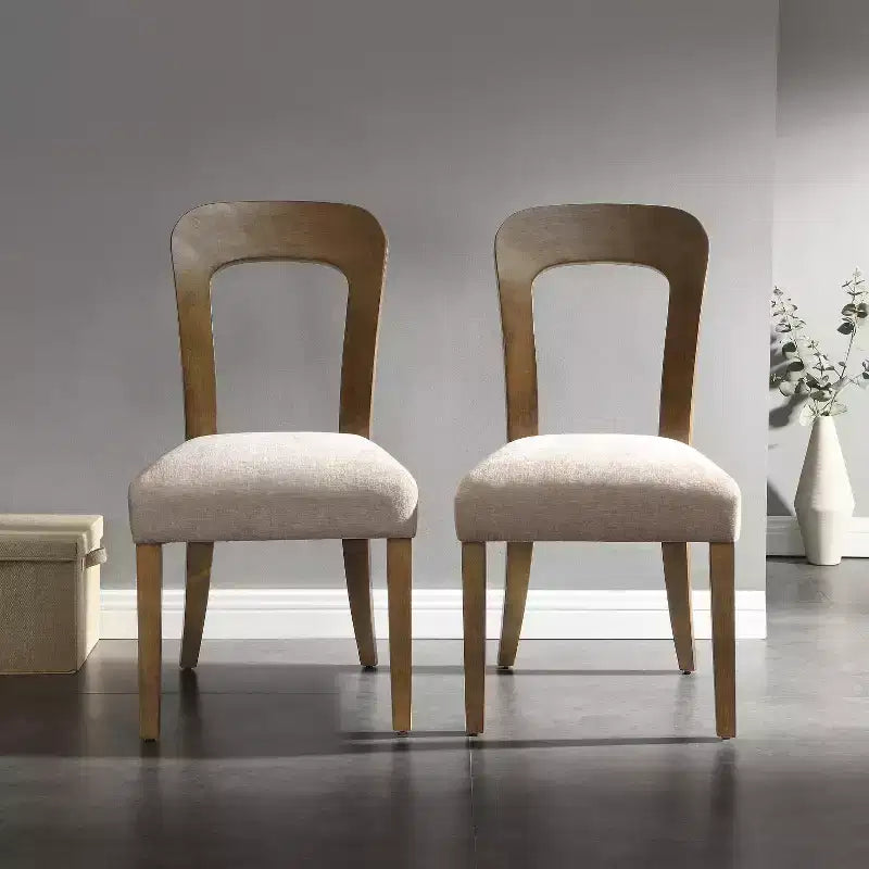 Élégantes chaises de salle à manger en bois (lot de 2) — assise rembourrée en chenille, structure en bois d’hévéa massif