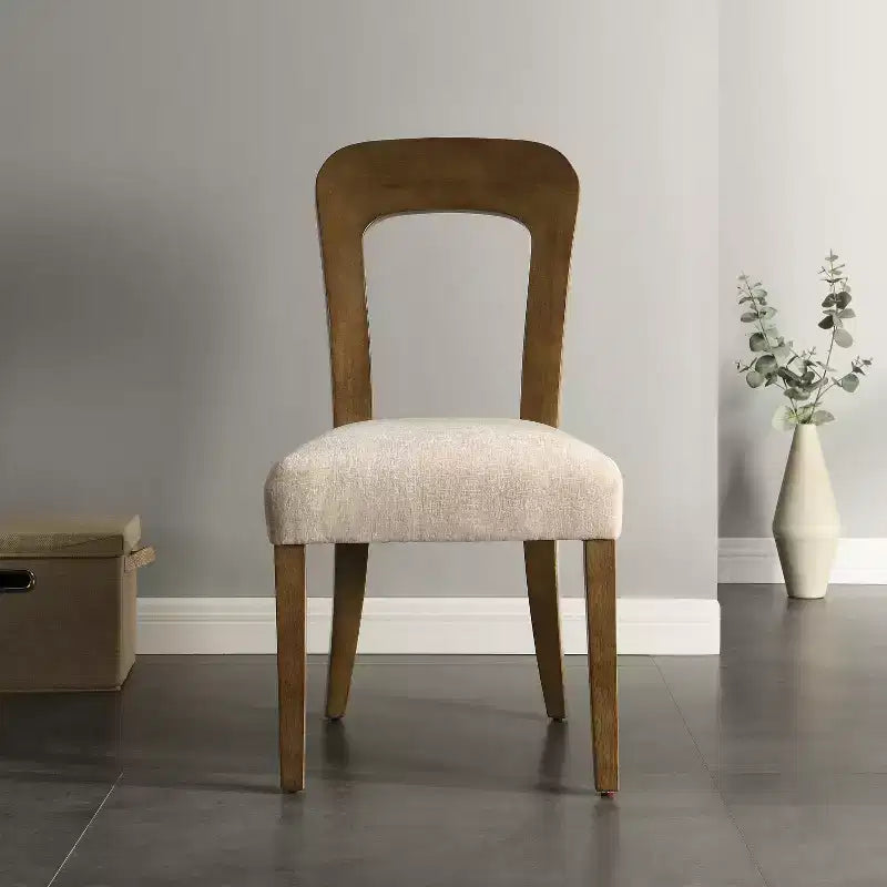 Elegante Esszimmerstühle aus Holz (2er-Set) — Sitzfläche mit Chenille-Bezug, Gestell aus massivem Gummibaumholz