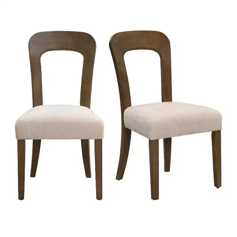Elegante Esszimmerstühle aus Holz (2er-Set) — Sitzfläche mit Chenille-Bezug, Gestell aus massivem Gummibaumholz
