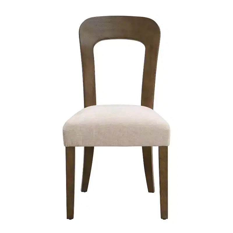Élégantes chaises de salle à manger en bois (lot de 2) — assise rembourrée en chenille, structure en bois d’hévéa massif