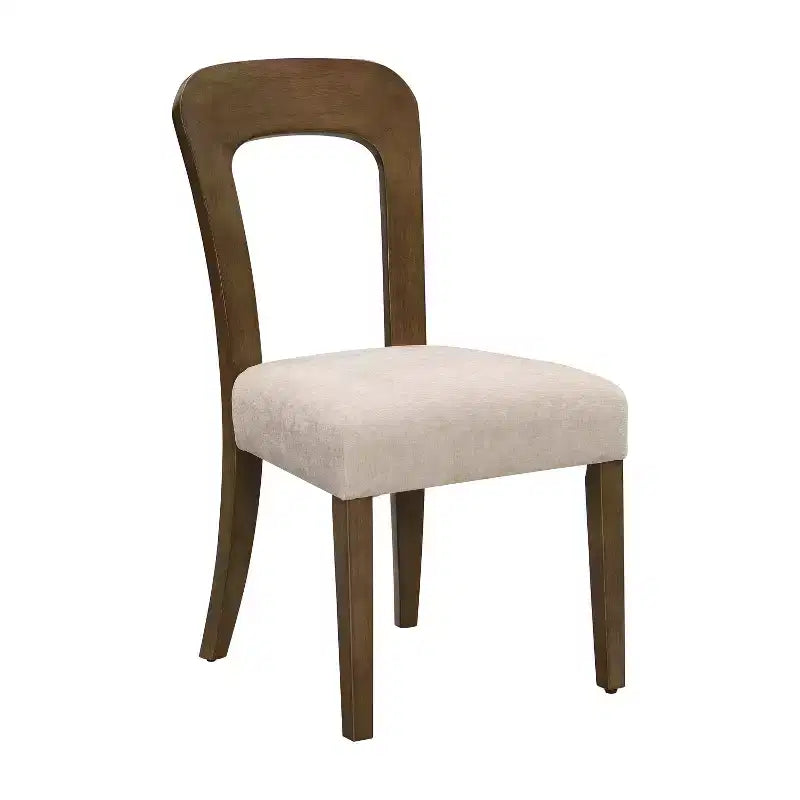 Élégantes chaises de salle à manger en bois (lot de 2) — assise rembourrée en chenille, structure en bois d’hévéa massif