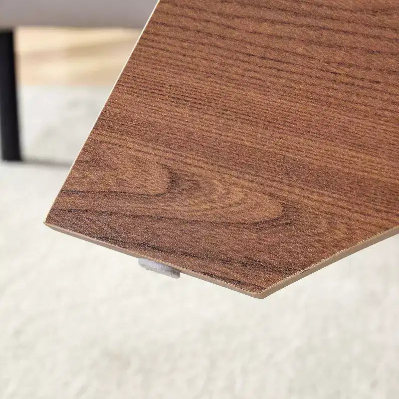 Runder Couchtisch aus Glas, ovaler Cocktailtisch, ovaler Mitteltisch, Akzenttisch, Sofatisch mit diagonal angeordnetem fächerförmigem Ablagebein, Walnuss/Natur