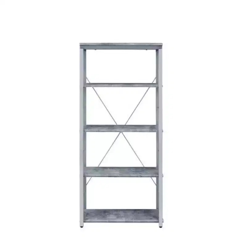 Estantería metálica de cuatro niveles estilo etagère, gris y plateada