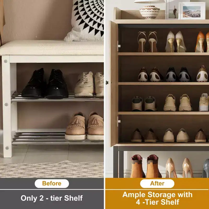 Meuble à chaussures avec 3 portes en rotin, rangement autoportant avec étagères réglables, meuble à chaussures à 7 niveaux pour entrée, salon
