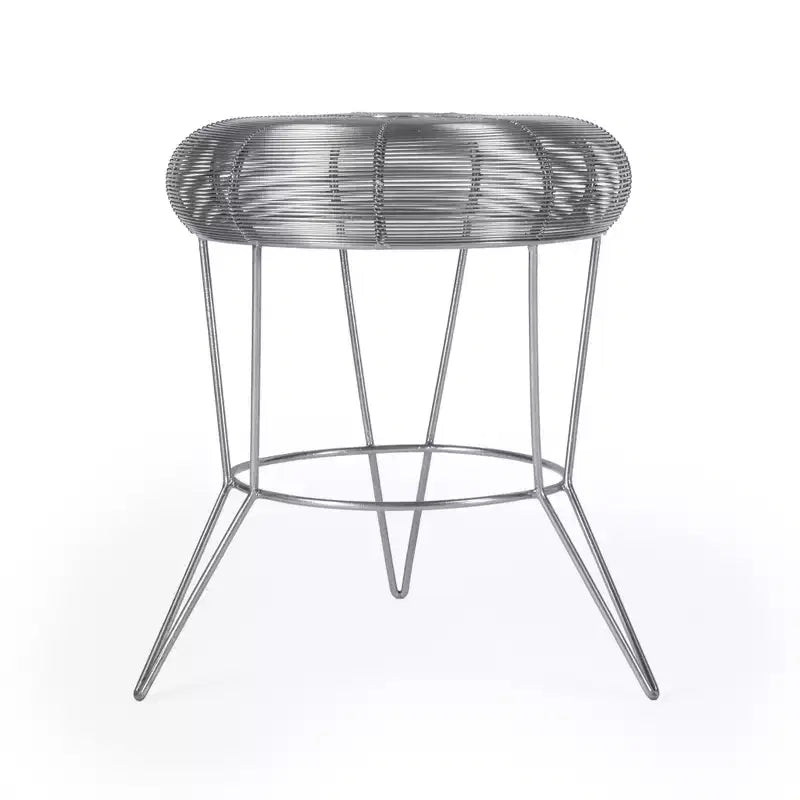 Table d’appoint ronde en fil métallique argenté de 18 pouces