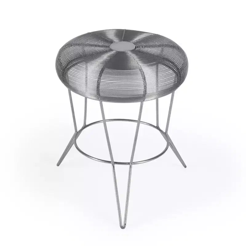 Table d’appoint ronde en fil métallique argenté de 18 pouces