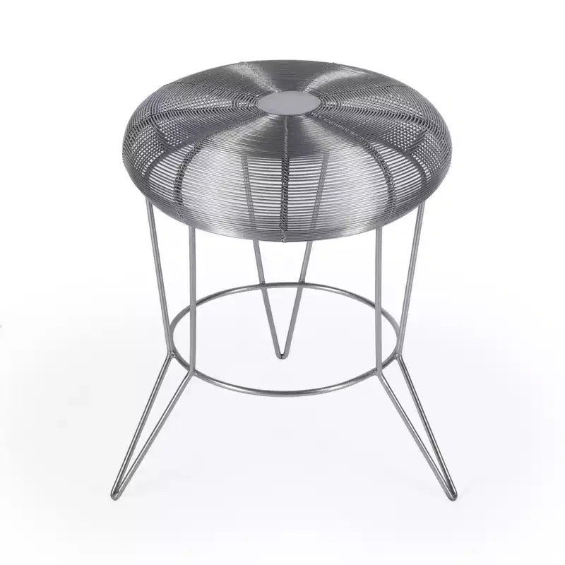 Table d’appoint ronde en fil métallique argenté de 18 pouces