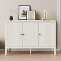 Geriffelter Schrank mit 3 Türen, modernes weißes Buffet mit verstellbaren Böden und Metallknöpfen, Sideboard, Kaffeebar-Schrank, Aufbewahrungsschrank, Weiß