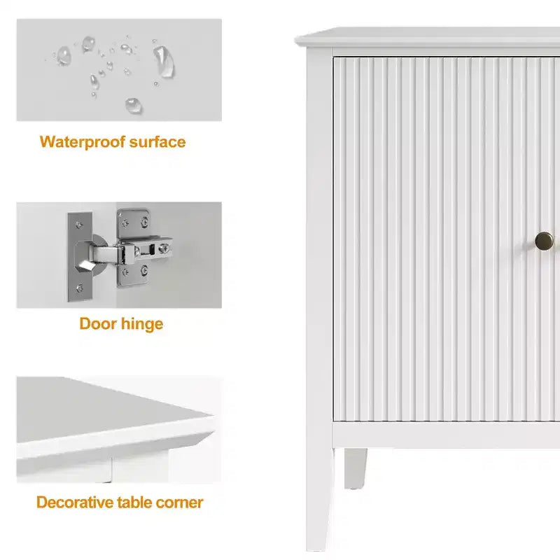 Geriffelter Schrank mit 3 Türen, modernes weißes Buffet mit verstellbaren Böden und Metallknöpfen, Sideboard, Kaffeebar-Schrank, Aufbewahrungsschrank, Weiß