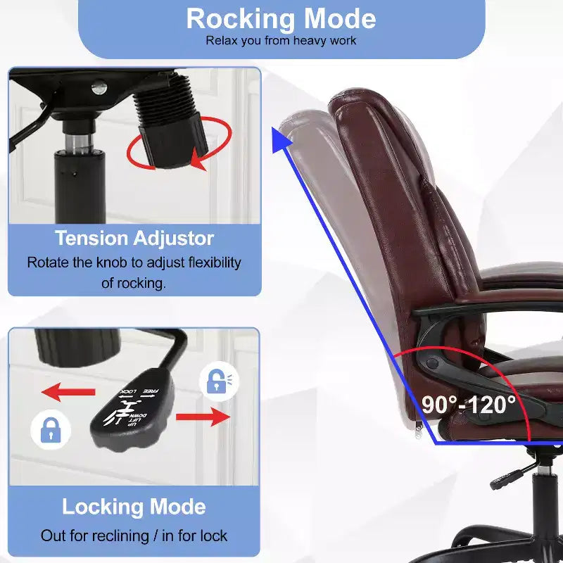 Chaise de bureau et d’ordinateur avec revêtement en similicuir PU respirant