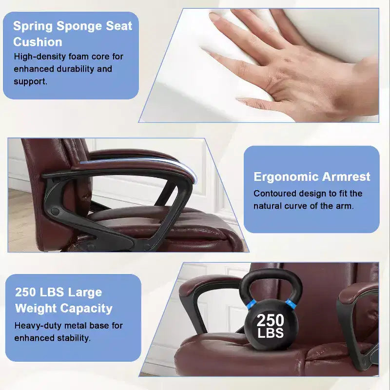 Chaise de bureau et d’ordinateur avec revêtement en similicuir PU respirant