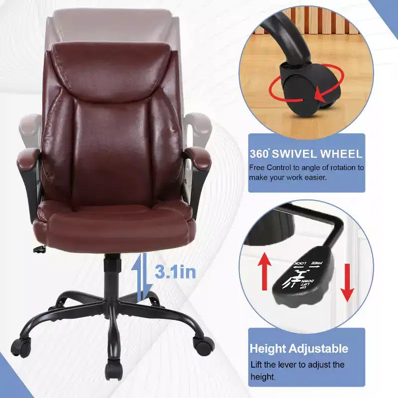 Chaise de bureau et d’ordinateur avec revêtement en similicuir PU respirant