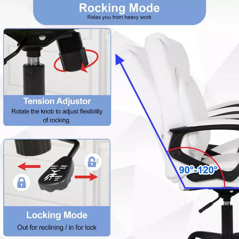 Chaise de bureau et d’ordinateur avec revêtement en similicuir PU respirant