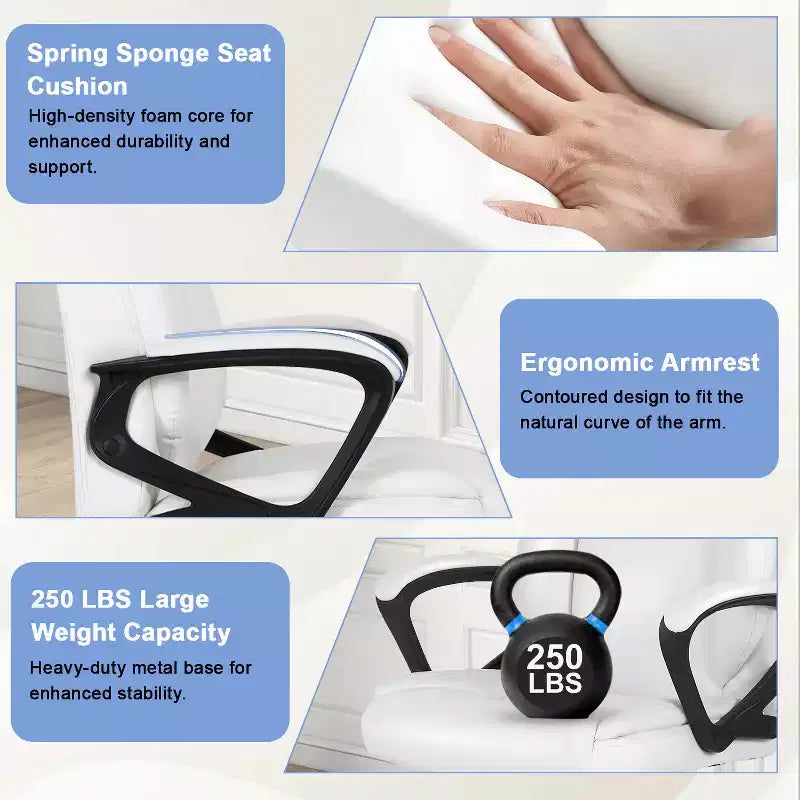 Chaise de bureau et d’ordinateur avec revêtement en similicuir PU respirant