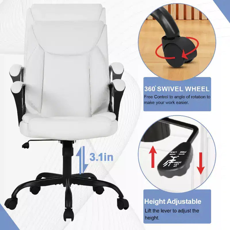 Chaise de bureau et d’ordinateur avec revêtement en similicuir PU respirant