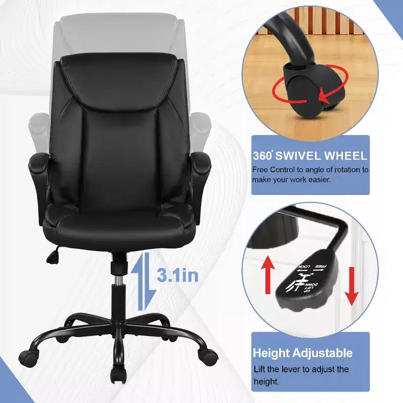 Chaise de bureau et d’ordinateur avec revêtement en similicuir PU respirant