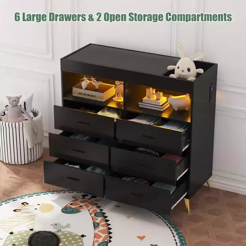 Commode de chambre avec 6 tiroirs, commode-table à langer pour bébé avec matelas à langer