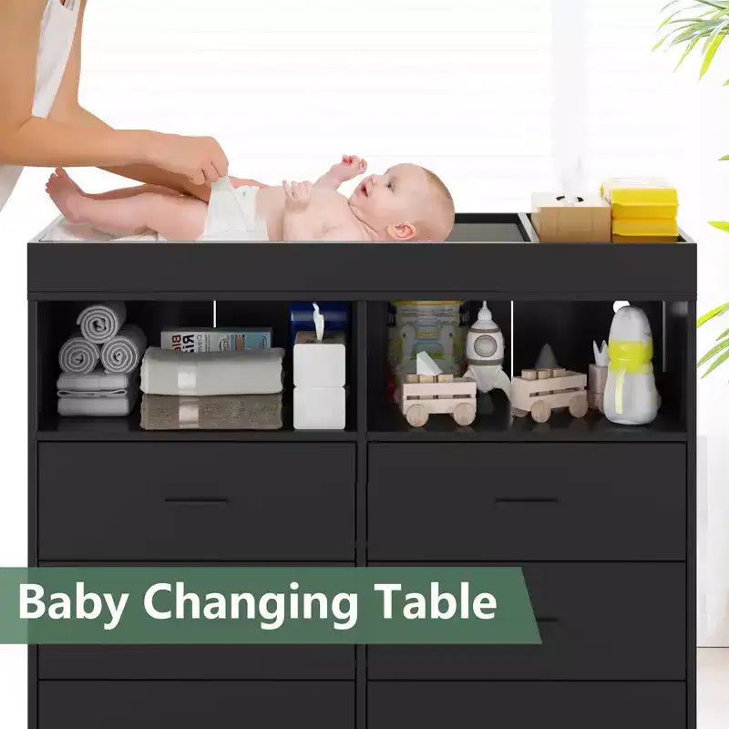 Commode de chambre avec 6 tiroirs, commode-table à langer pour bébé avec matelas à langer