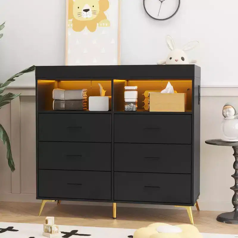 Commode de chambre avec 6 tiroirs, commode-table à langer pour bébé avec matelas à langer