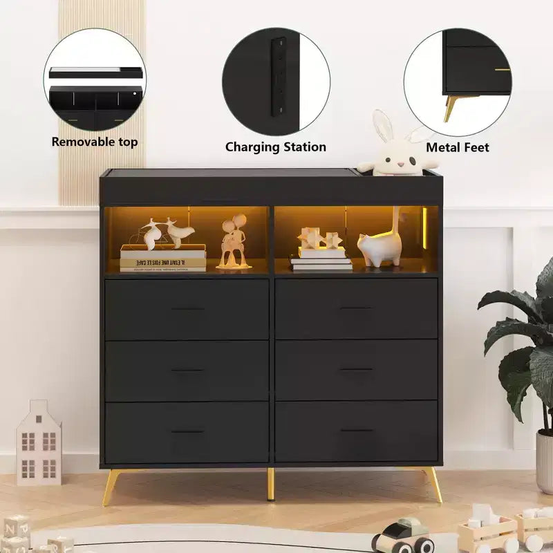 Commode de chambre avec 6 tiroirs, commode-table à langer pour bébé avec matelas à langer