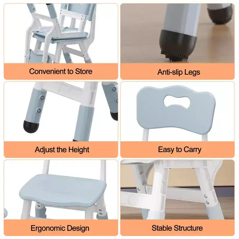 Chaises pour enfants réglables en hauteur sur 3 niveaux - chaises en plastique pour tout-petits avec patins antidérapants, pour les enfants de 2 à 12 ans