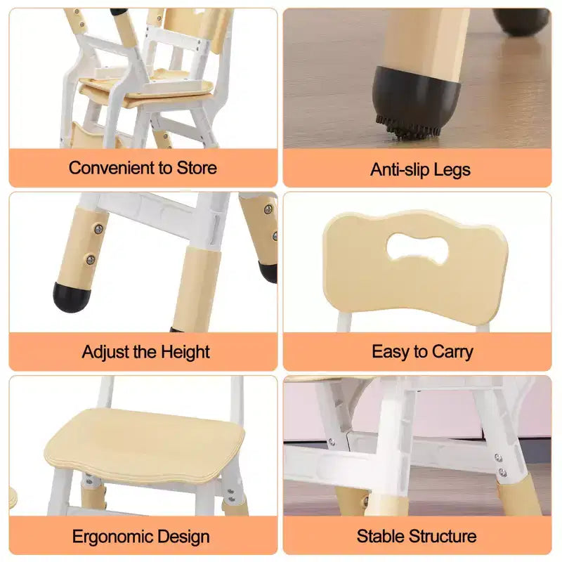 Chaises pour enfants réglables en hauteur sur 3 niveaux - chaises en plastique pour tout-petits avec patins antidérapants, pour les enfants de 2 à 12 ans