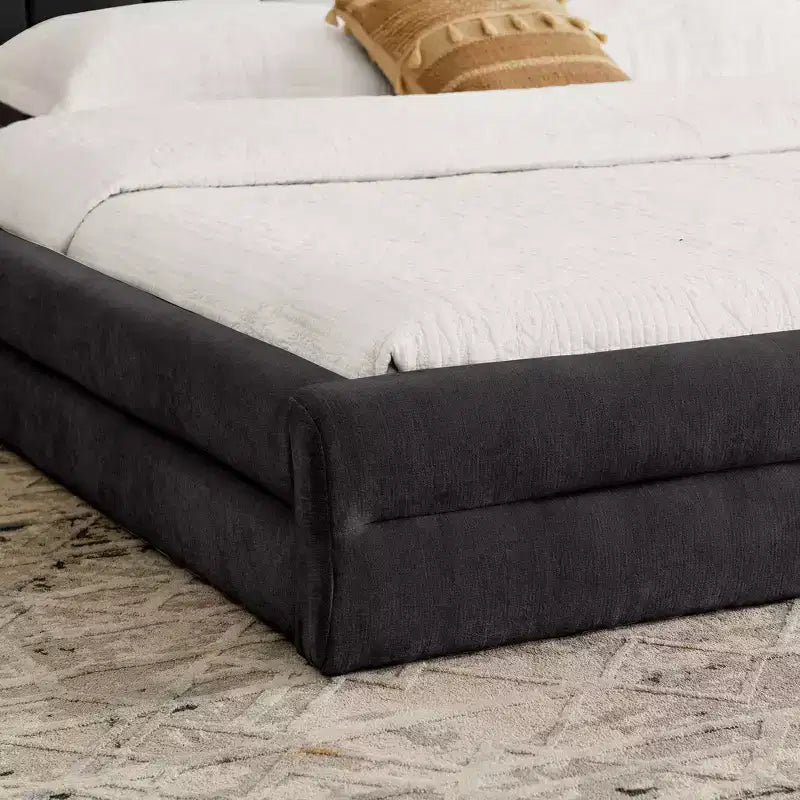 Polsterbett aus Chenille mit hohem, dickem Kopfteil