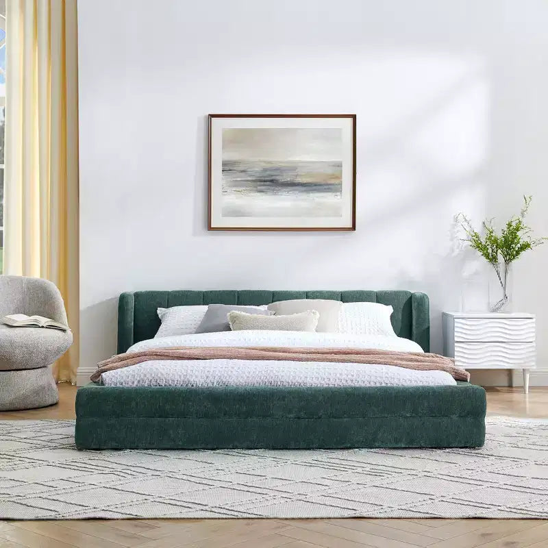 Polsterbett aus Chenille mit hohem, dickem Kopfteil