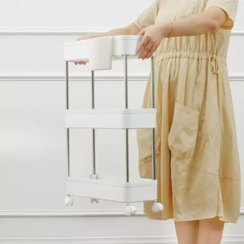 Chariot roulant à 3/4 niveaux, chariot utilitaire de rangement pour la cuisine, étagères mobiles coulissantes avec 2 roulettes verrouillables et crochets