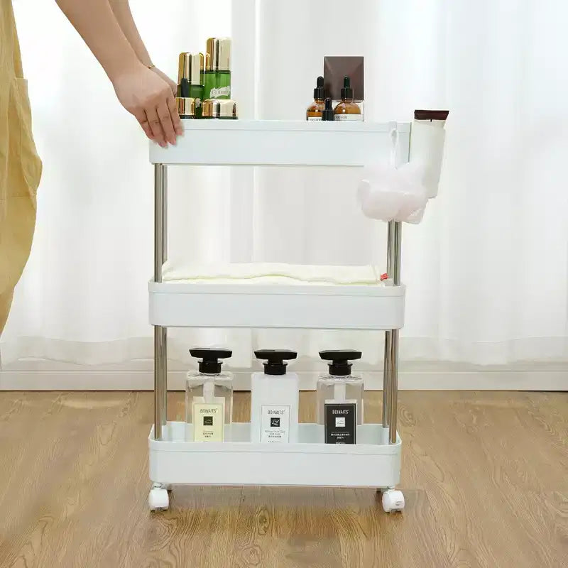 Chariot roulant à 3/4 niveaux, chariot utilitaire de rangement pour la cuisine, étagères mobiles coulissantes avec 2 roulettes verrouillables et crochets