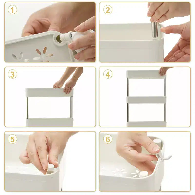 Chariot roulant à 3/4 niveaux, chariot utilitaire de rangement pour la cuisine, étagères mobiles coulissantes avec 2 roulettes verrouillables et crochets
