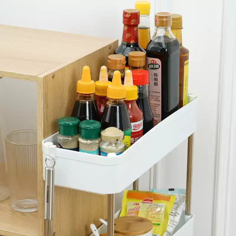 Chariot roulant à 3/4 niveaux, chariot utilitaire de rangement pour la cuisine, étagères mobiles coulissantes avec 2 roulettes verrouillables et crochets