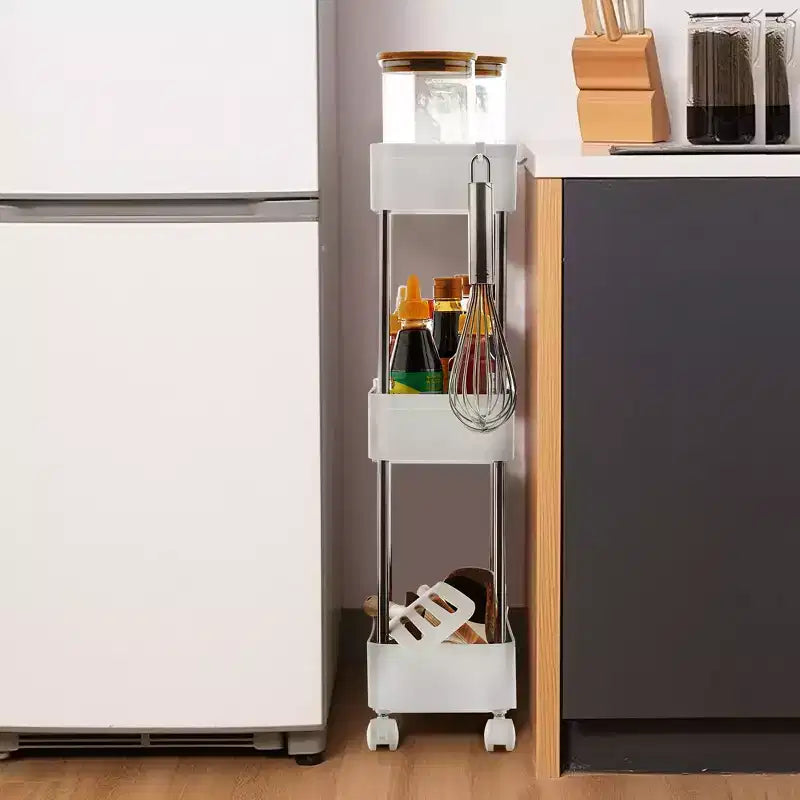 Chariot roulant à 3/4 niveaux, chariot utilitaire de rangement pour la cuisine, étagères mobiles coulissantes avec 2 roulettes verrouillables et crochets