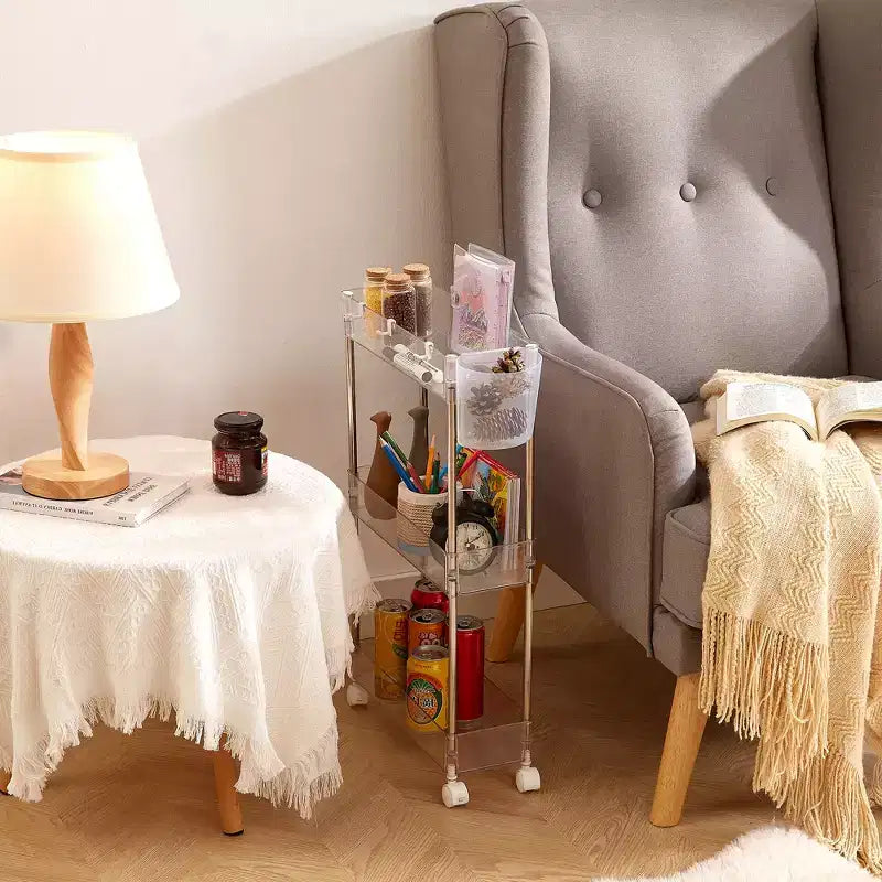 Chariot roulant à 3/4 niveaux, chariot utilitaire de rangement pour la cuisine, étagères mobiles coulissantes avec 2 roulettes verrouillables et crochets