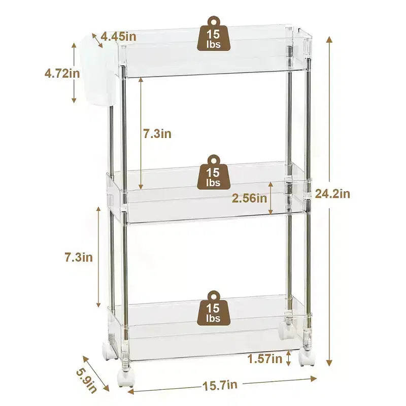 Chariot roulant à 3/4 niveaux, chariot utilitaire de rangement pour la cuisine, étagères mobiles coulissantes avec 2 roulettes verrouillables et crochets