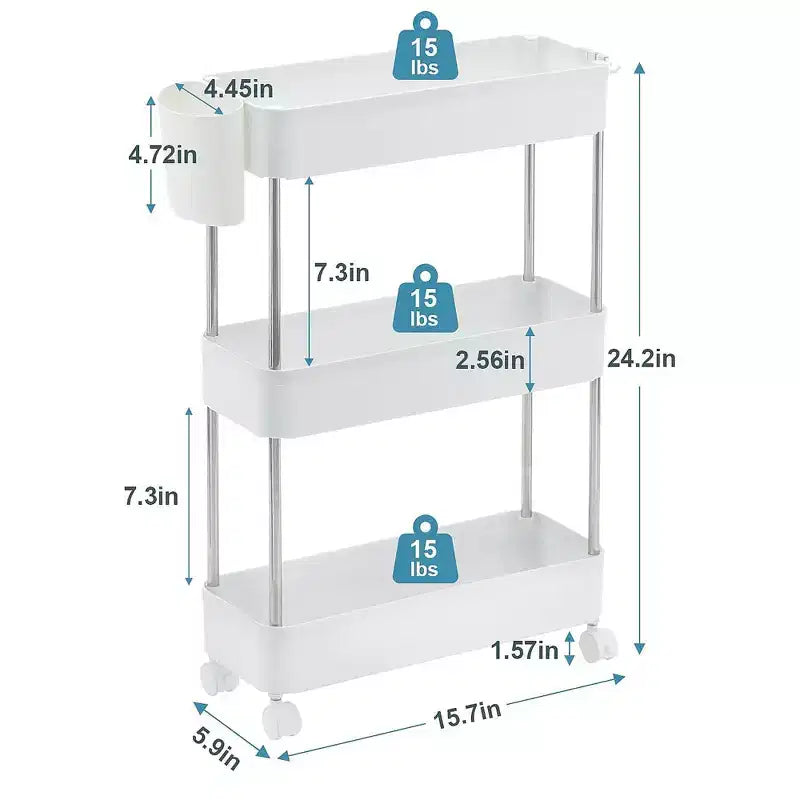 Chariot roulant à 3/4 niveaux, chariot utilitaire de rangement pour la cuisine, étagères mobiles coulissantes avec 2 roulettes verrouillables et crochets
