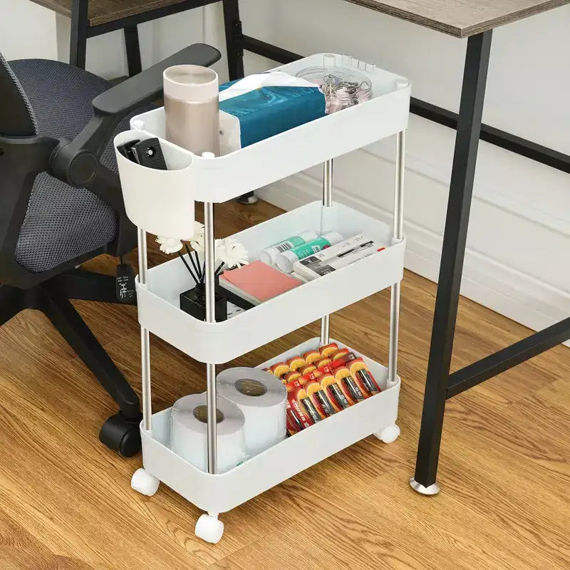Chariot roulant à 3/4 niveaux, chariot utilitaire de rangement pour la cuisine, étagères mobiles coulissantes avec 2 roulettes verrouillables et crochets