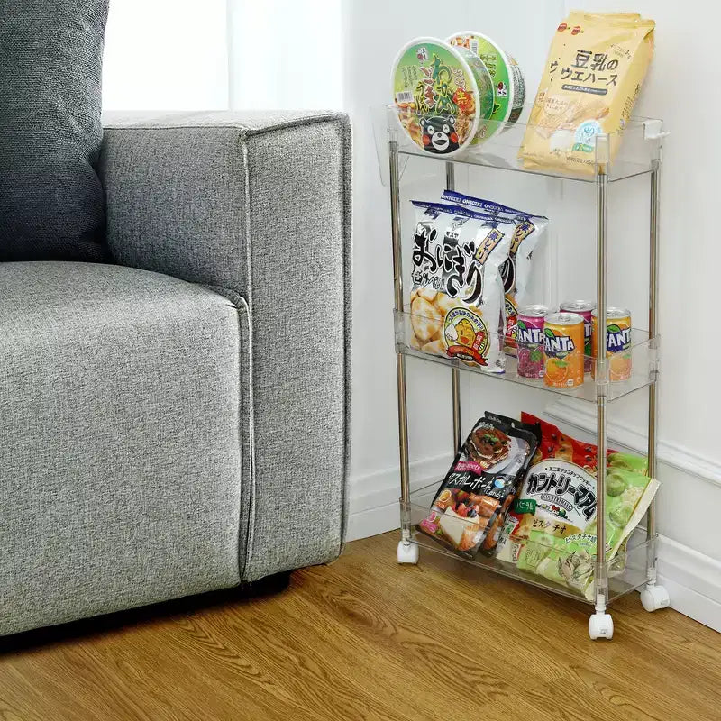 Chariot roulant à 3/4 niveaux, chariot utilitaire de rangement pour la cuisine, étagères mobiles coulissantes avec 2 roulettes verrouillables et crochets