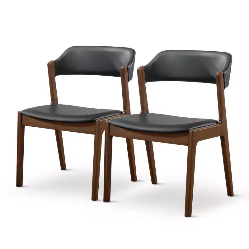 Esszimmerstühle aus Massivholz und Kunstleder im Mid-Century-Modern-Stil (Set aus 2)