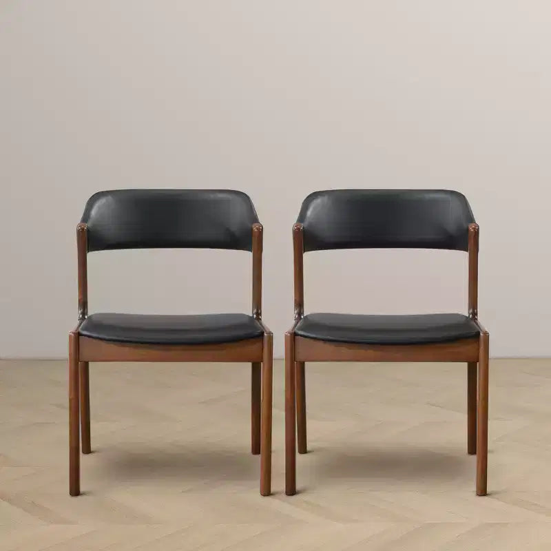 Esszimmerstühle aus Massivholz und Kunstleder im Mid-Century-Modern-Stil (Set aus 2)