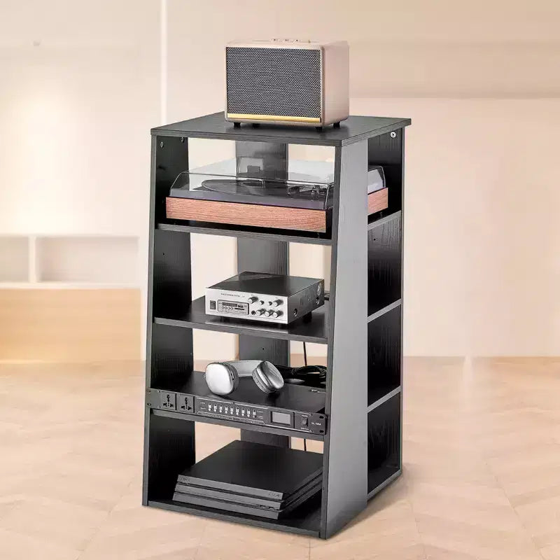 AV-Medienständer mit 5 Ebenen, hölzerner Audio-Video-Ständer für DVD-Player, Kabelboxen und Spielekonsolen, Medienregal mit verstellbarer Höhe, Schwarz