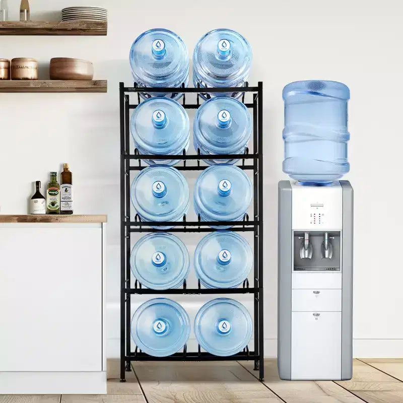 Wasserkanisterhalter mit 5 Ebenen, Halter für 5-Gallonen-Wasserflaschen, doppelreihiges Flaschenregal für 10 Flaschen, robuster Wasserkanisterständer