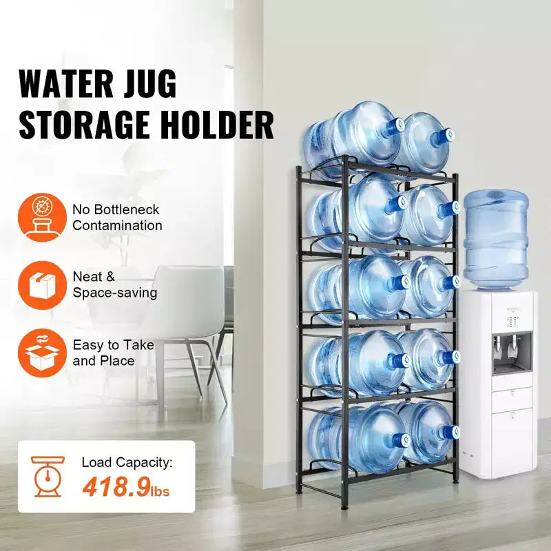 Wasserkanisterhalter mit 5 Ebenen, Halter für 5-Gallonen-Wasserflaschen, doppelreihiges Flaschenregal für 10 Flaschen, robuster Wasserkanisterständer