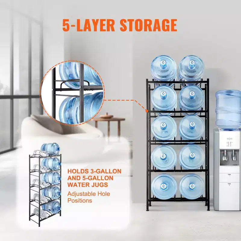 Soporte para garrafones de agua de 5 niveles, para garrafones de 5 galones, estante de doble fila para 10 botellas, resistente