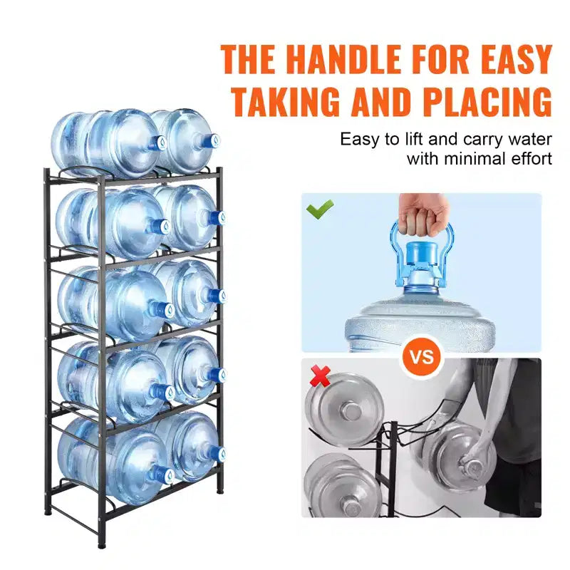 Soporte para garrafones de agua de 5 niveles, para garrafones de 5 galones, estante de doble fila para 10 botellas, resistente