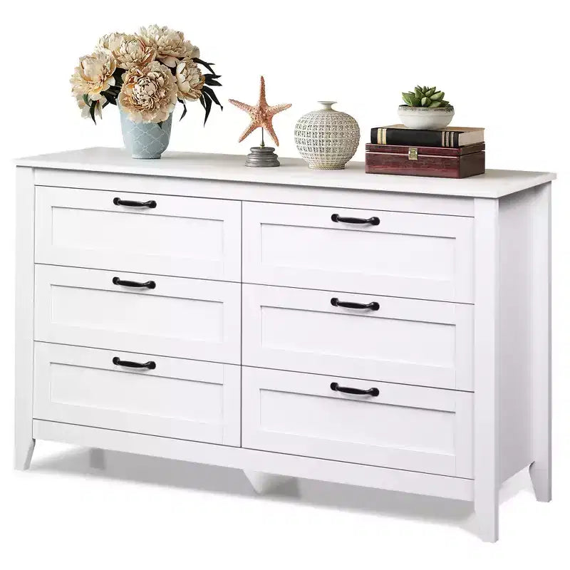 Kommode mit 6 Schubladen, großer Aufbewahrungsschrank für Schlafzimmer, Wohnzimmer und Eingangsbereich, Kommode aus Holz im Retro-Stil mit Metallgriffen und Kippschutz, 54-Inch