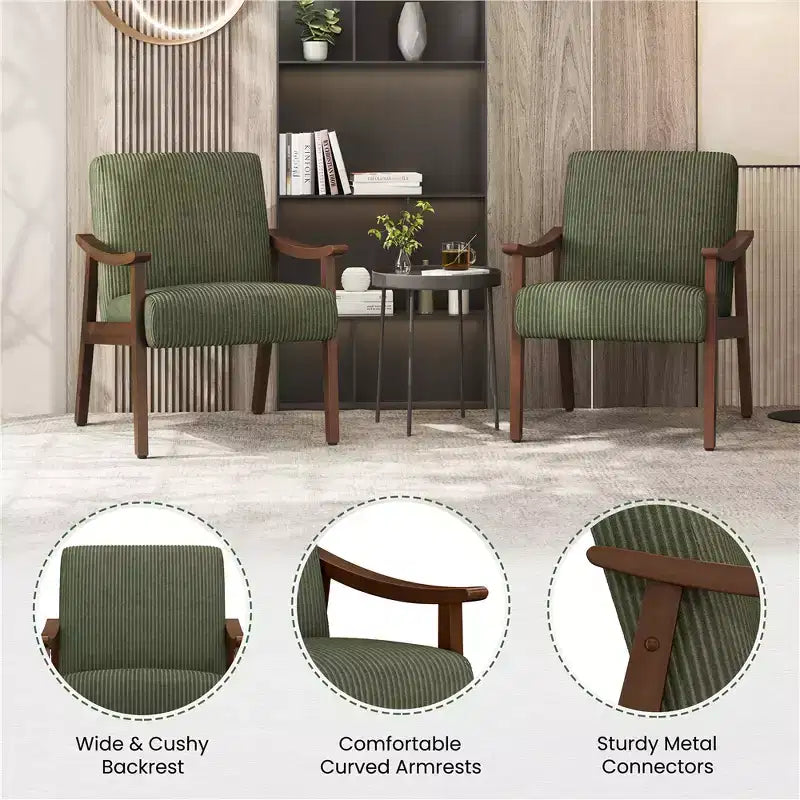 Lot de 2 fauteuils modernes du milieu du siècle avec pieds en bois massif pour le salon, la chambre ou la chambre d’amis