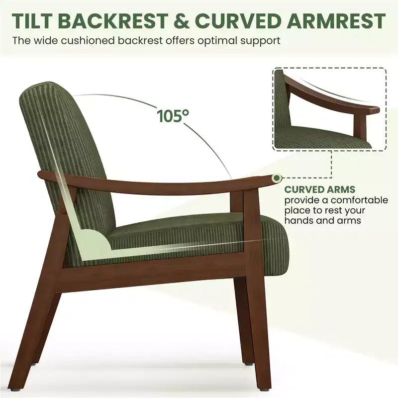 Lot de 2 fauteuils modernes du milieu du siècle avec pieds en bois massif pour le salon, la chambre ou la chambre d’amis